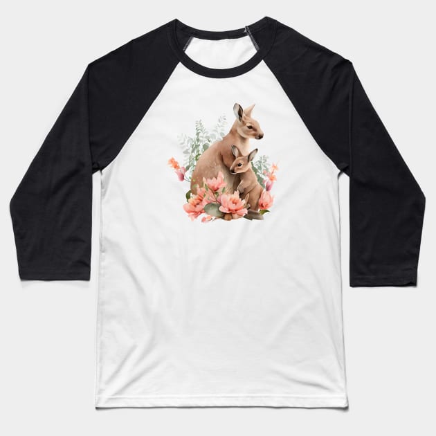 Kangaroo with baby Baseball T-Shirt by DreamLoudArt